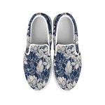 White And Blue Lotus Flower Print White Slip On Shoes