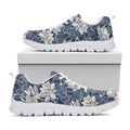White And Blue Lotus Flower Print White Running Shoes
