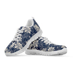 White And Blue Lotus Flower Print White Sneakers