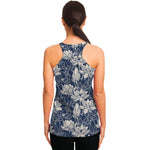 White And Blue Lotus Flower Print Women's Racerback Tank Top
