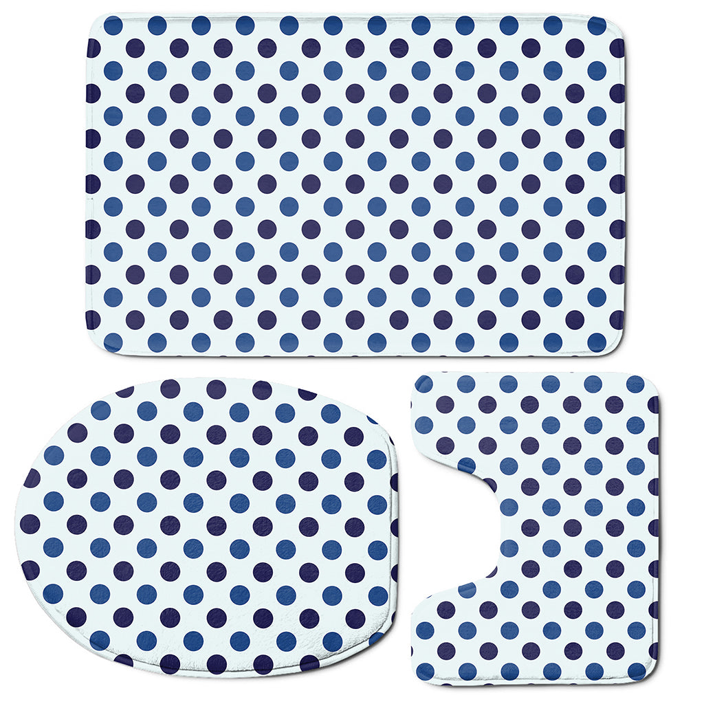 White And Blue Polka Dot Pattern Print 3 Piece Bath Mat Set