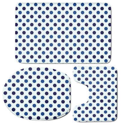 White And Blue Polka Dot Pattern Print 3 Piece Bath Mat Set