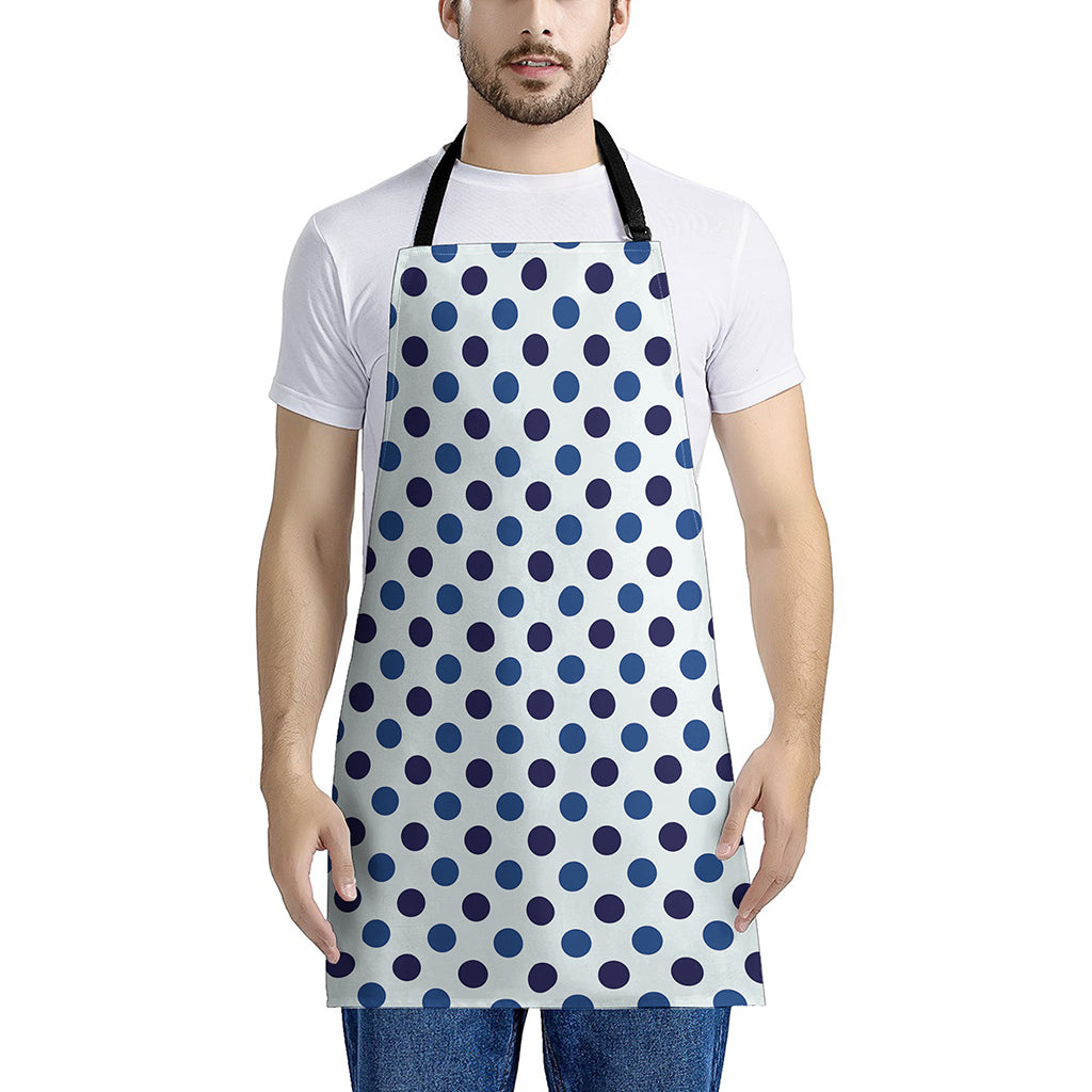 White And Blue Polka Dot Pattern Print Apron