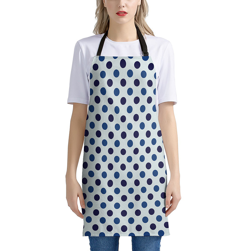 White And Blue Polka Dot Pattern Print Apron