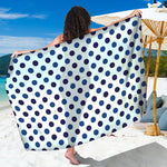 White And Blue Polka Dot Pattern Print Beach Sarong Wrap