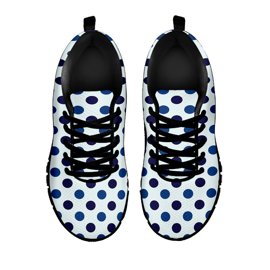 White And Blue Polka Dot Pattern Print Black Sneakers