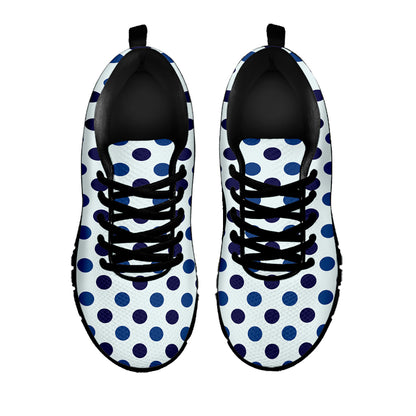 White And Blue Polka Dot Pattern Print Black Sneakers