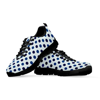 White And Blue Polka Dot Pattern Print Black Sneakers