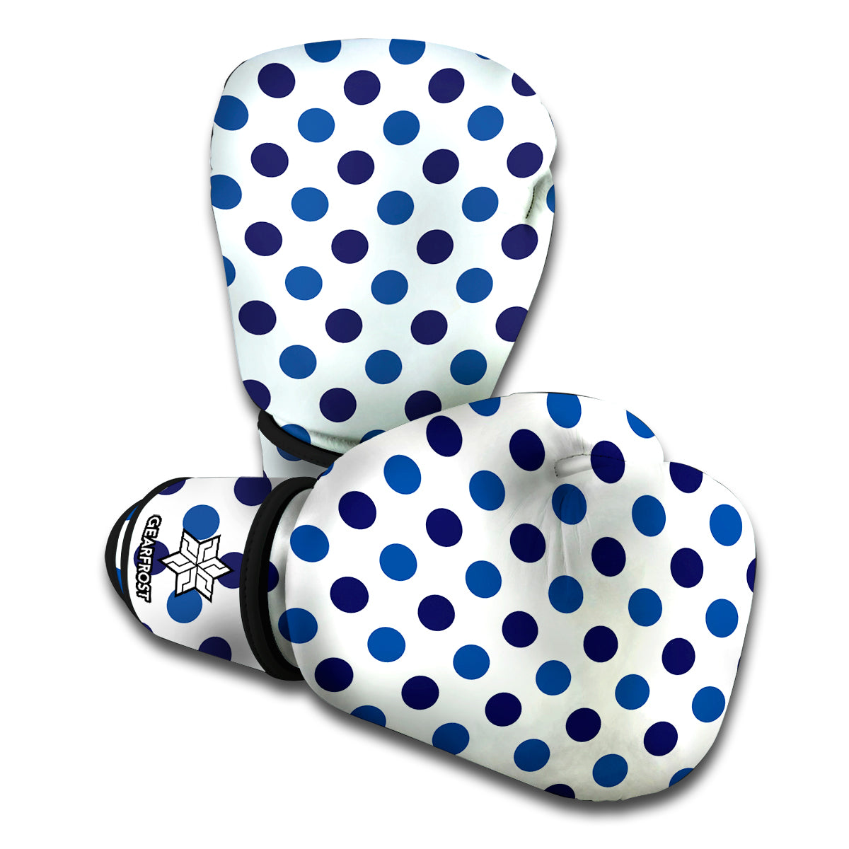 White And Blue Polka Dot Pattern Print Boxing Gloves