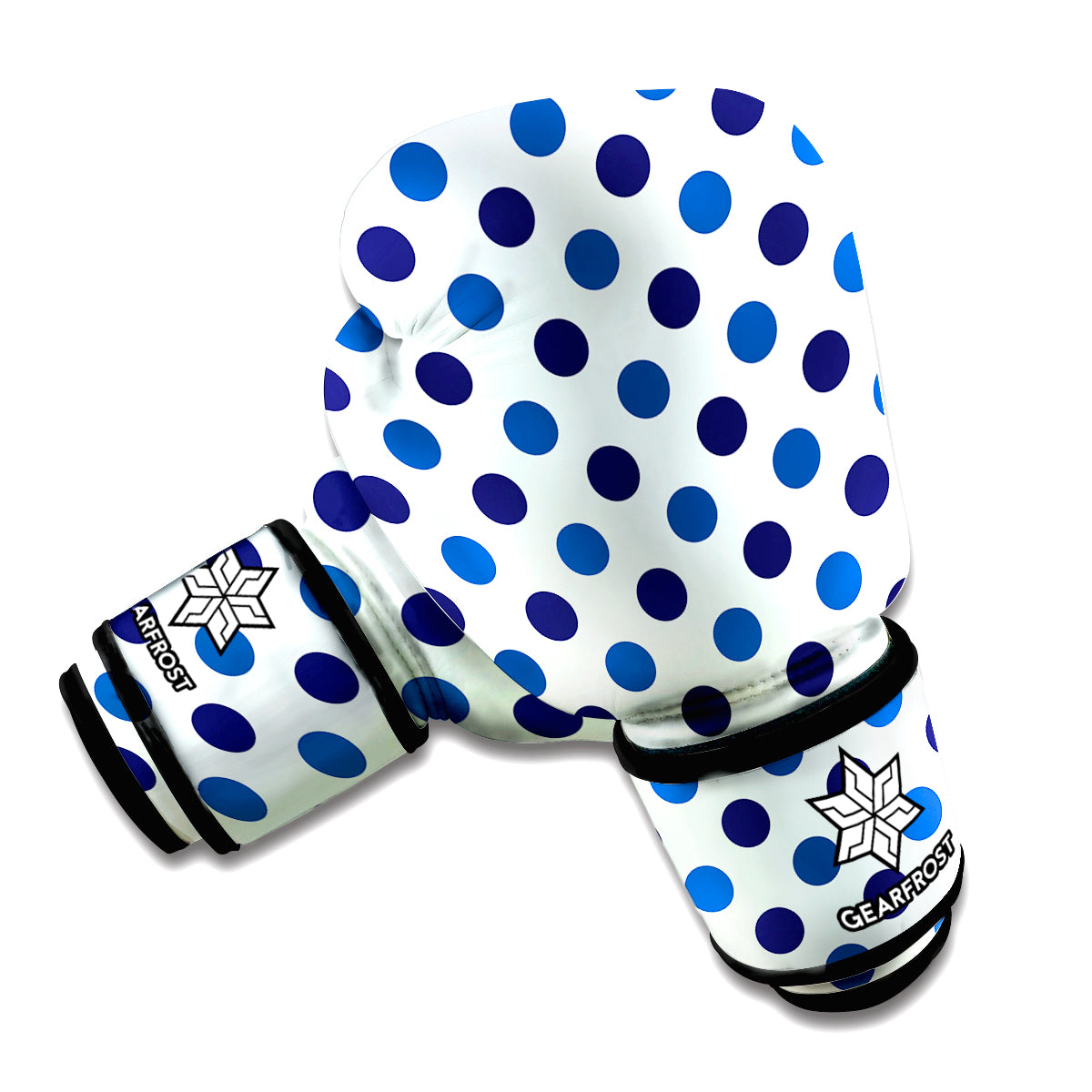 White And Blue Polka Dot Pattern Print Boxing Gloves