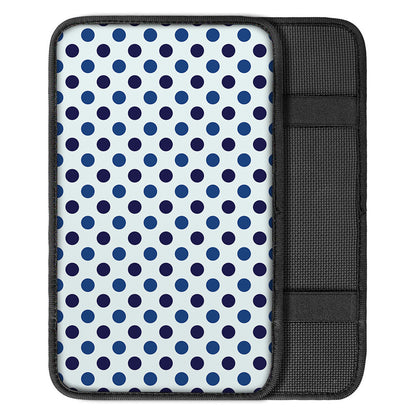 White And Blue Polka Dot Pattern Print Car Center Console Cover