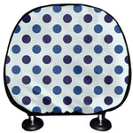White And Blue Polka Dot Pattern Print Car Headrest Covers