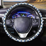 White And Blue Polka Dot Pattern Print Car Steering Wheel Cover