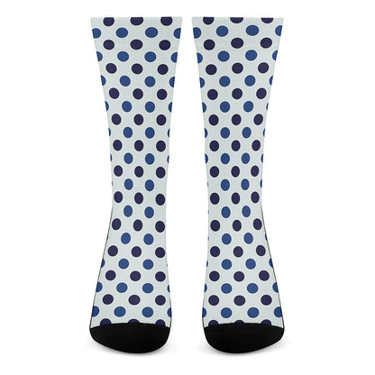White And Blue Polka Dot Pattern Print Crew Socks