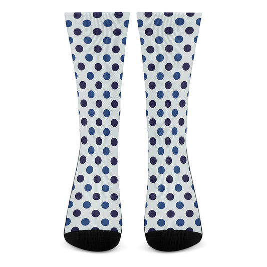 White And Blue Polka Dot Pattern Print Crew Socks