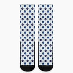 White And Blue Polka Dot Pattern Print Crew Socks