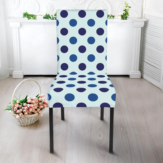 White And Blue Polka Dot Pattern Print Dining Chair Slipcover