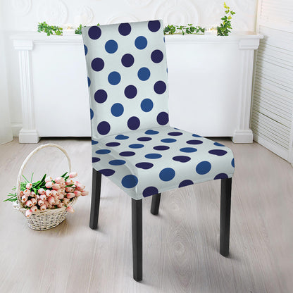 White And Blue Polka Dot Pattern Print Dining Chair Slipcover