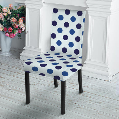 White And Blue Polka Dot Pattern Print Dining Chair Slipcover
