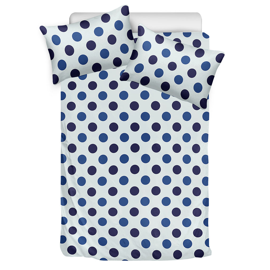 White And Blue Polka Dot Pattern Print Duvet Cover Bedding Set