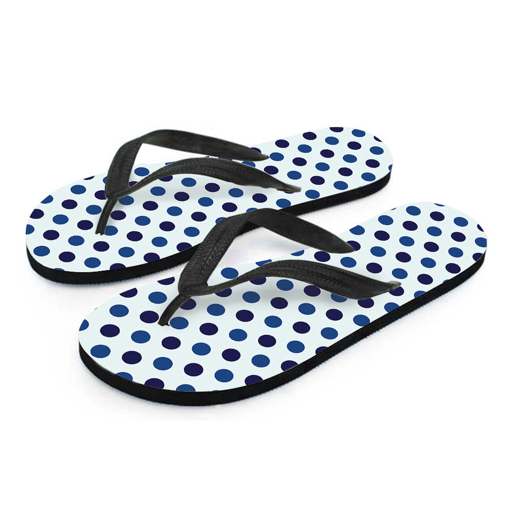 White And Blue Polka Dot Pattern Print Flip Flops