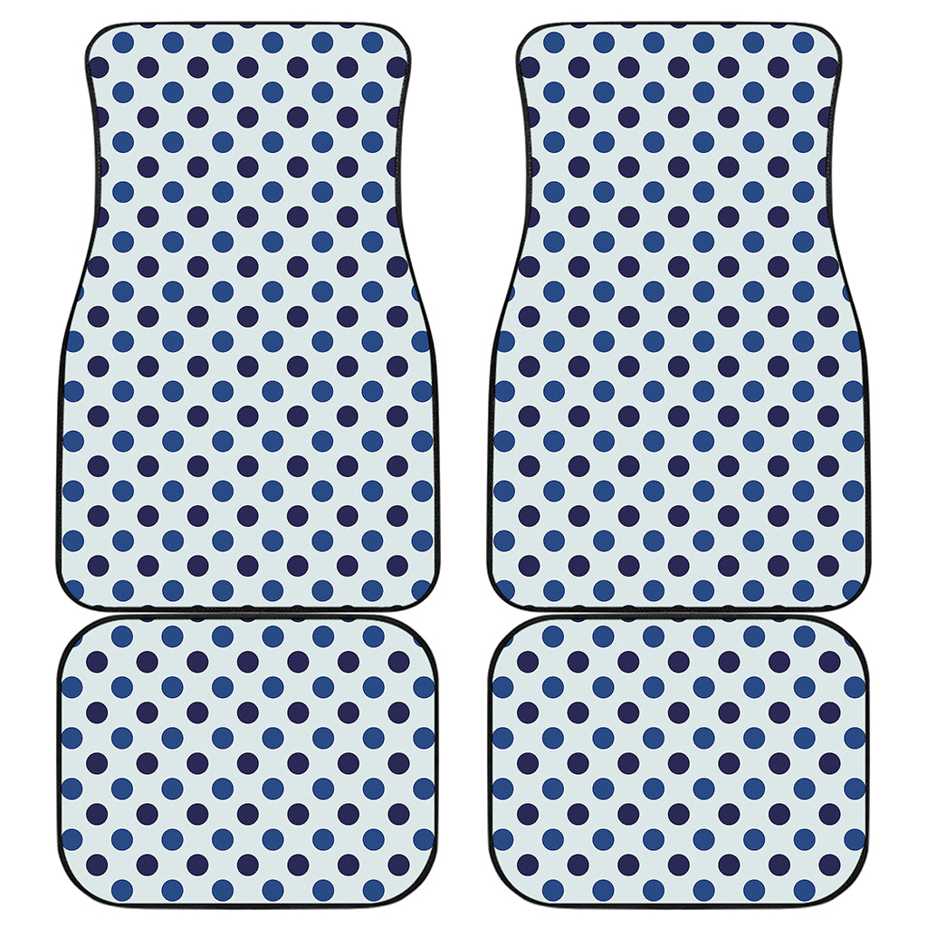 White And Blue Polka Dot Pattern Print Front and Back Car Floor Mats