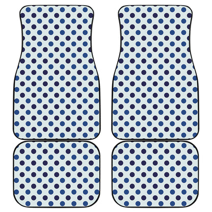 White And Blue Polka Dot Pattern Print Front and Back Car Floor Mats