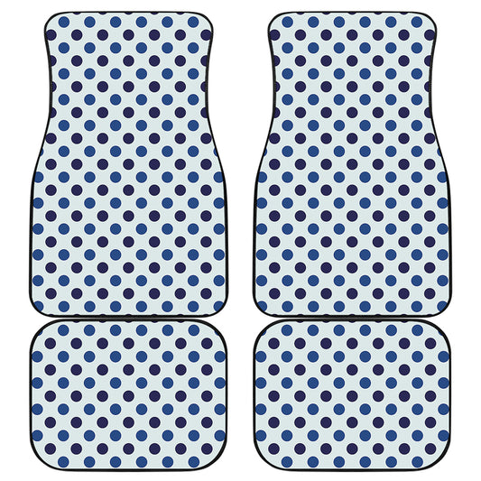 White And Blue Polka Dot Pattern Print Front and Back Car Floor Mats