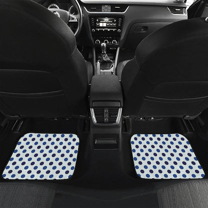 White And Blue Polka Dot Pattern Print Front and Back Car Floor Mats
