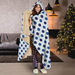 White And Blue Polka Dot Pattern Print Hooded Blanket