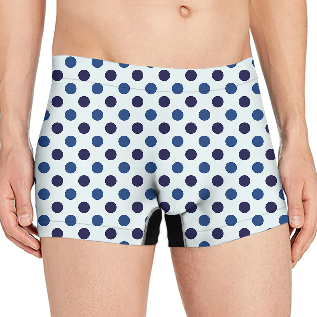 White And Blue Polka Dot Pattern Print Men's Boxer Briefs