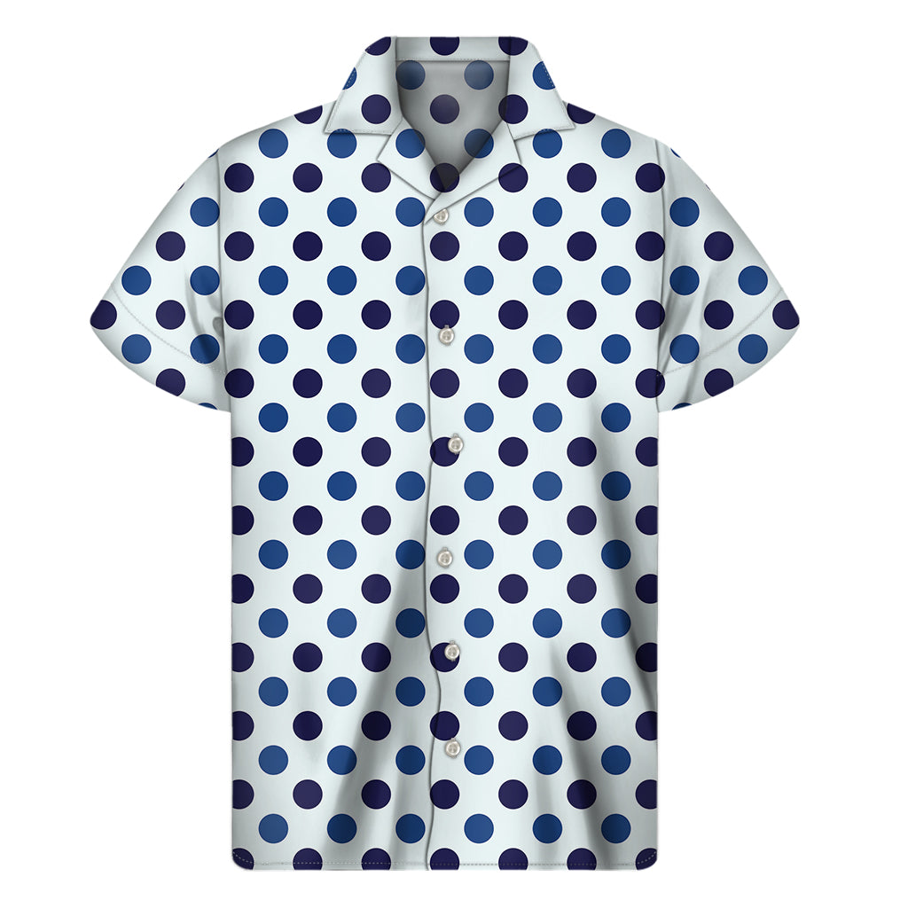 White And Blue Polka Dot Pattern Print Men's Short Sleeve Shirt