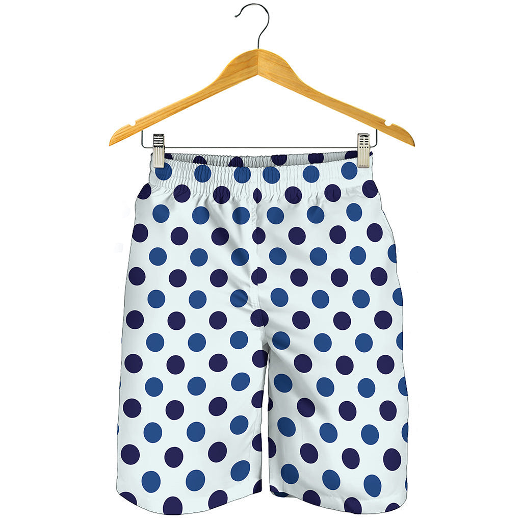 White And Blue Polka Dot Pattern Print Men's Shorts