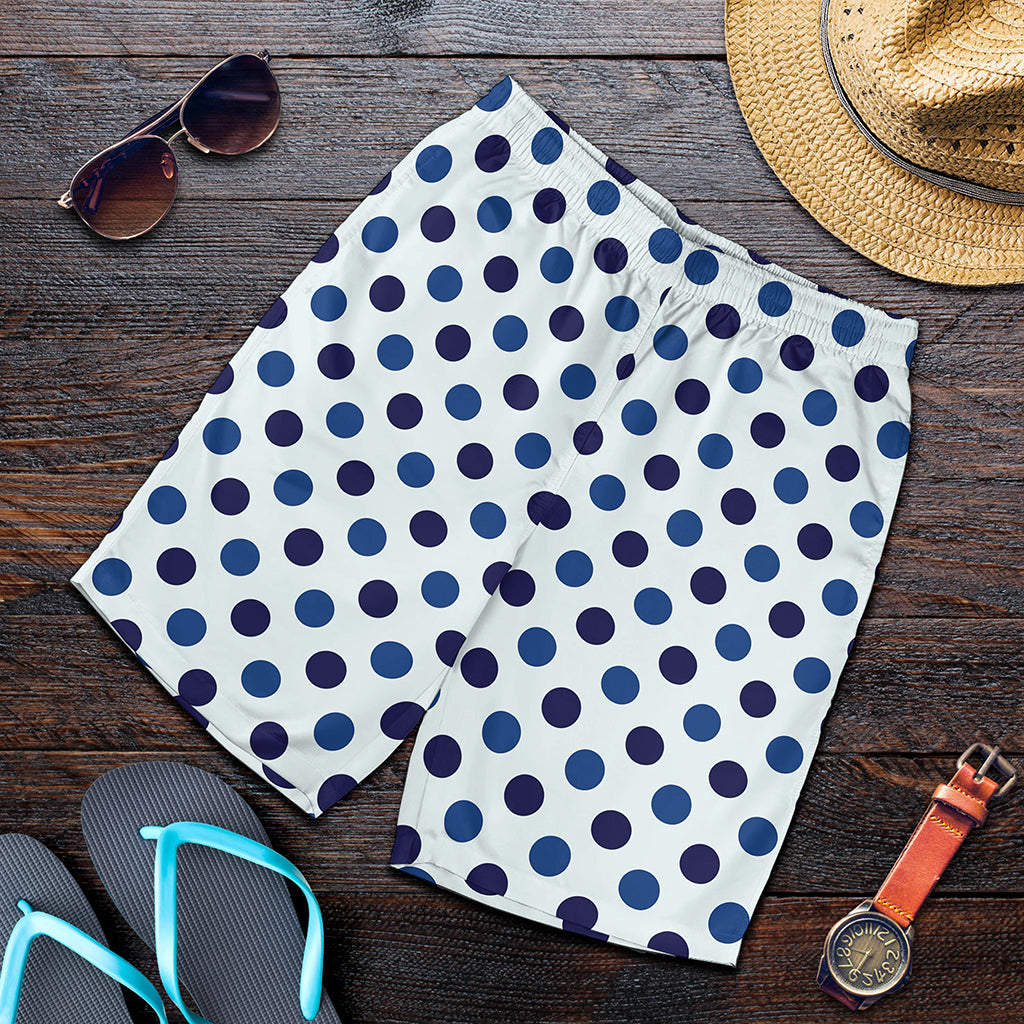 White And Blue Polka Dot Pattern Print Men's Shorts