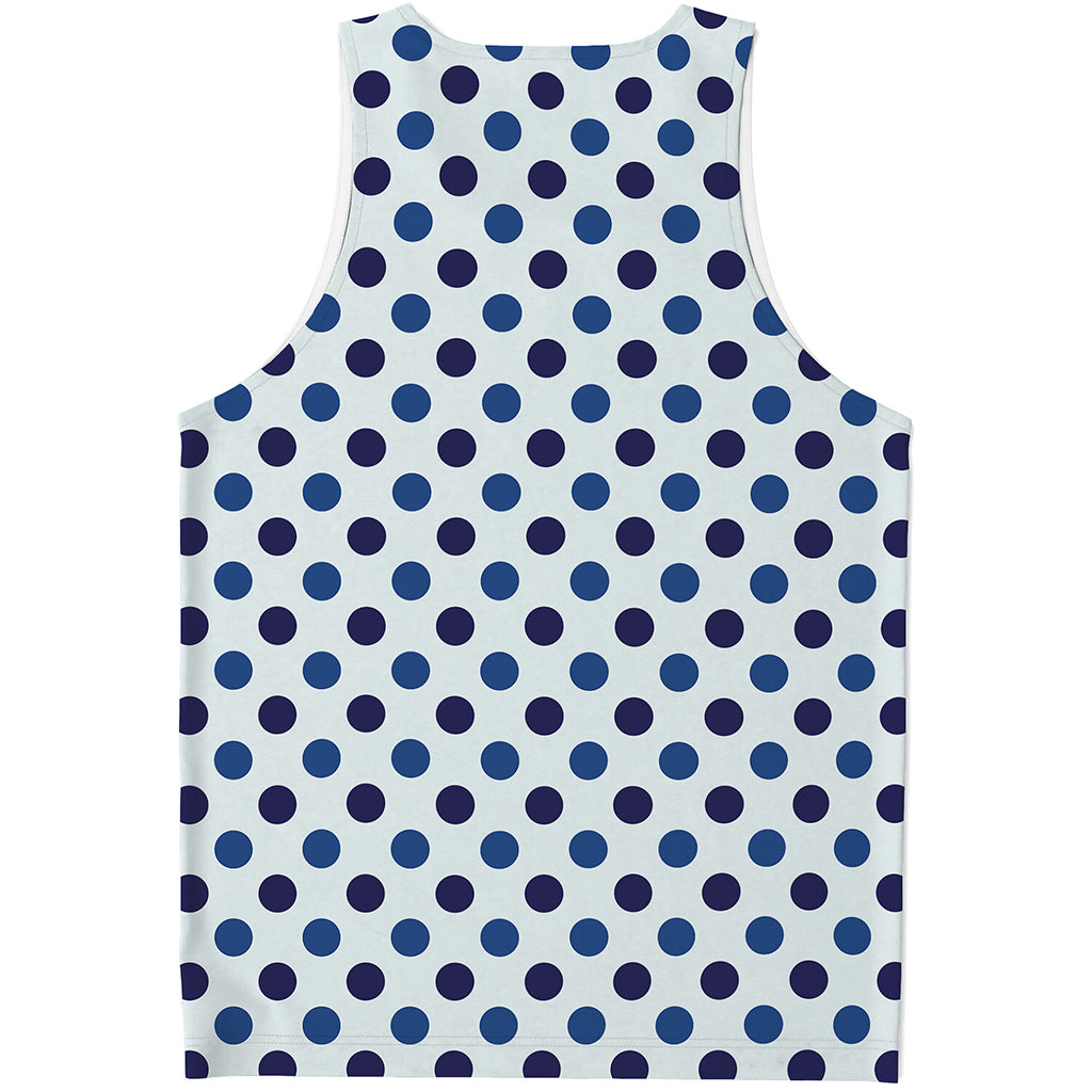 White And Blue Polka Dot Pattern Print Men's Tank Top
