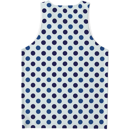 White And Blue Polka Dot Pattern Print Men's Tank Top