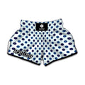 White And Blue Polka Dot Pattern Print Muay Thai Boxing Shorts