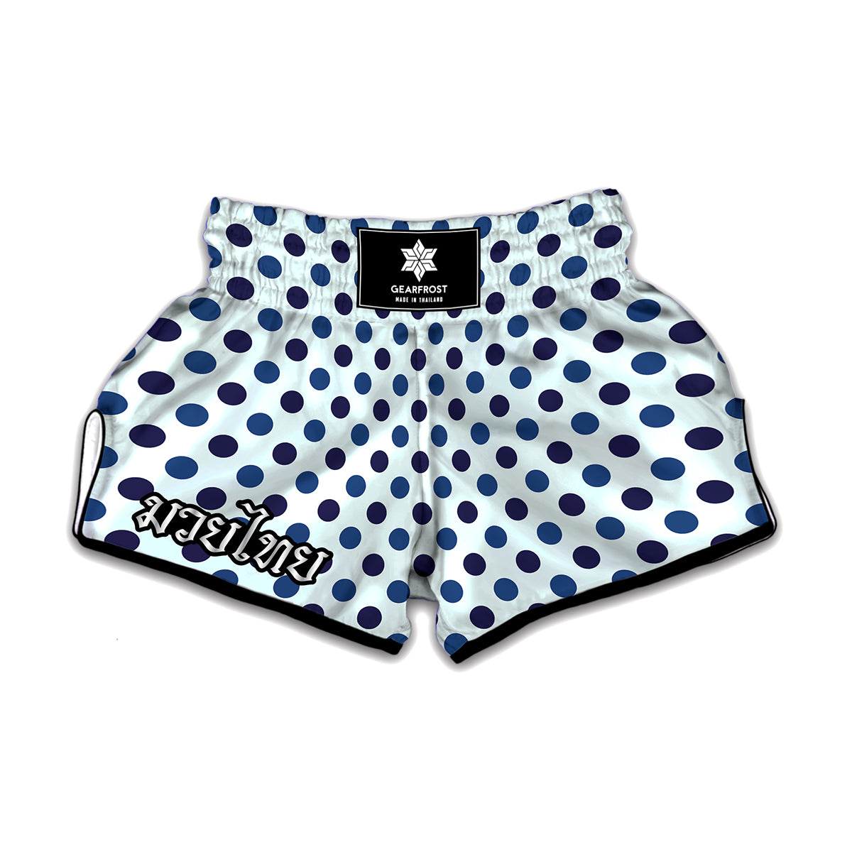 White And Blue Polka Dot Pattern Print Muay Thai Boxing Shorts