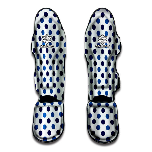 White And Blue Polka Dot Pattern Print Muay Thai Shin Guard