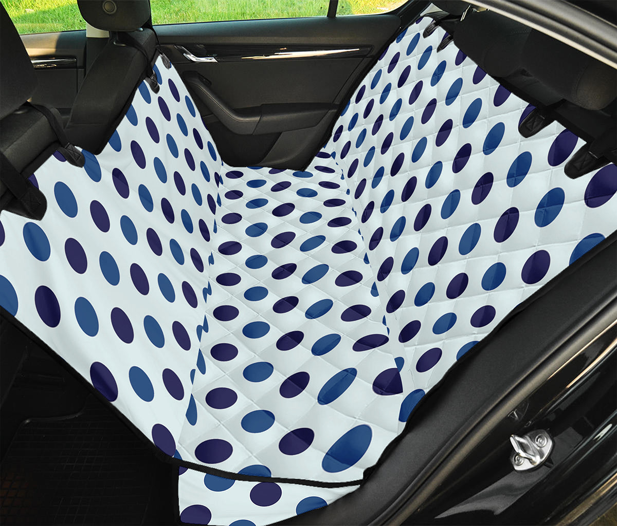 White And Blue Polka Dot Pattern Print Pet Car Back Seat Cover