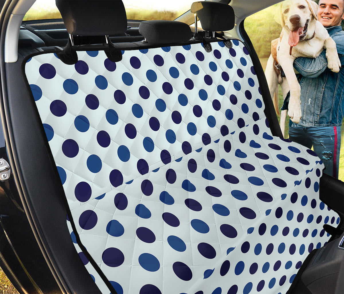 White And Blue Polka Dot Pattern Print Pet Car Back Seat Cover