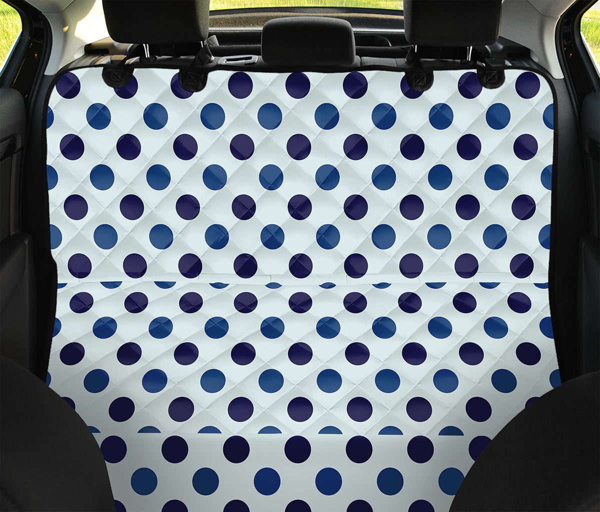 White And Blue Polka Dot Pattern Print Pet Car Back Seat Cover
