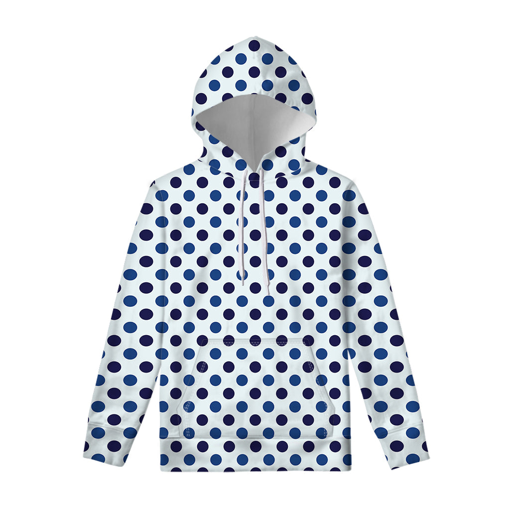 White And Blue Polka Dot Pattern Print Pullover Hoodie