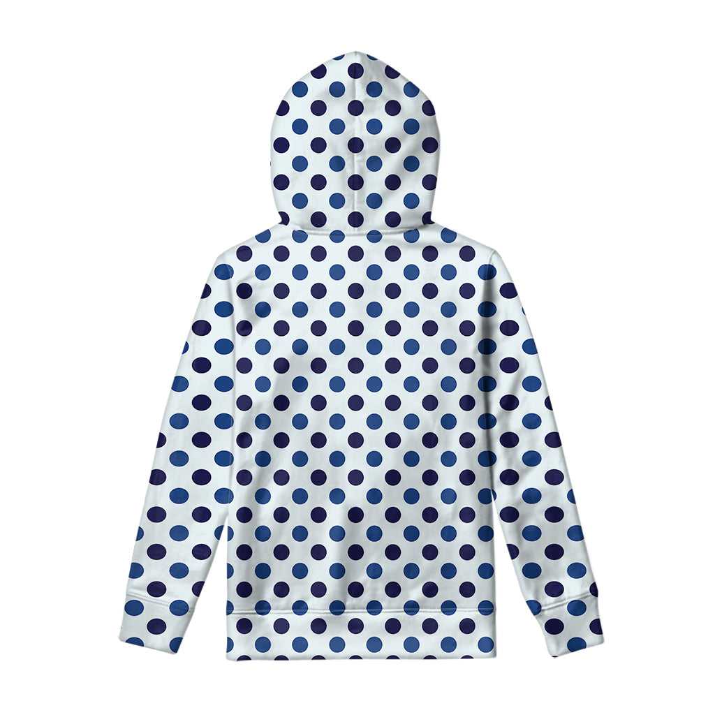 White And Blue Polka Dot Pattern Print Pullover Hoodie