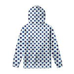 White And Blue Polka Dot Pattern Print Pullover Hoodie