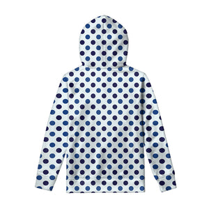 White And Blue Polka Dot Pattern Print Pullover Hoodie