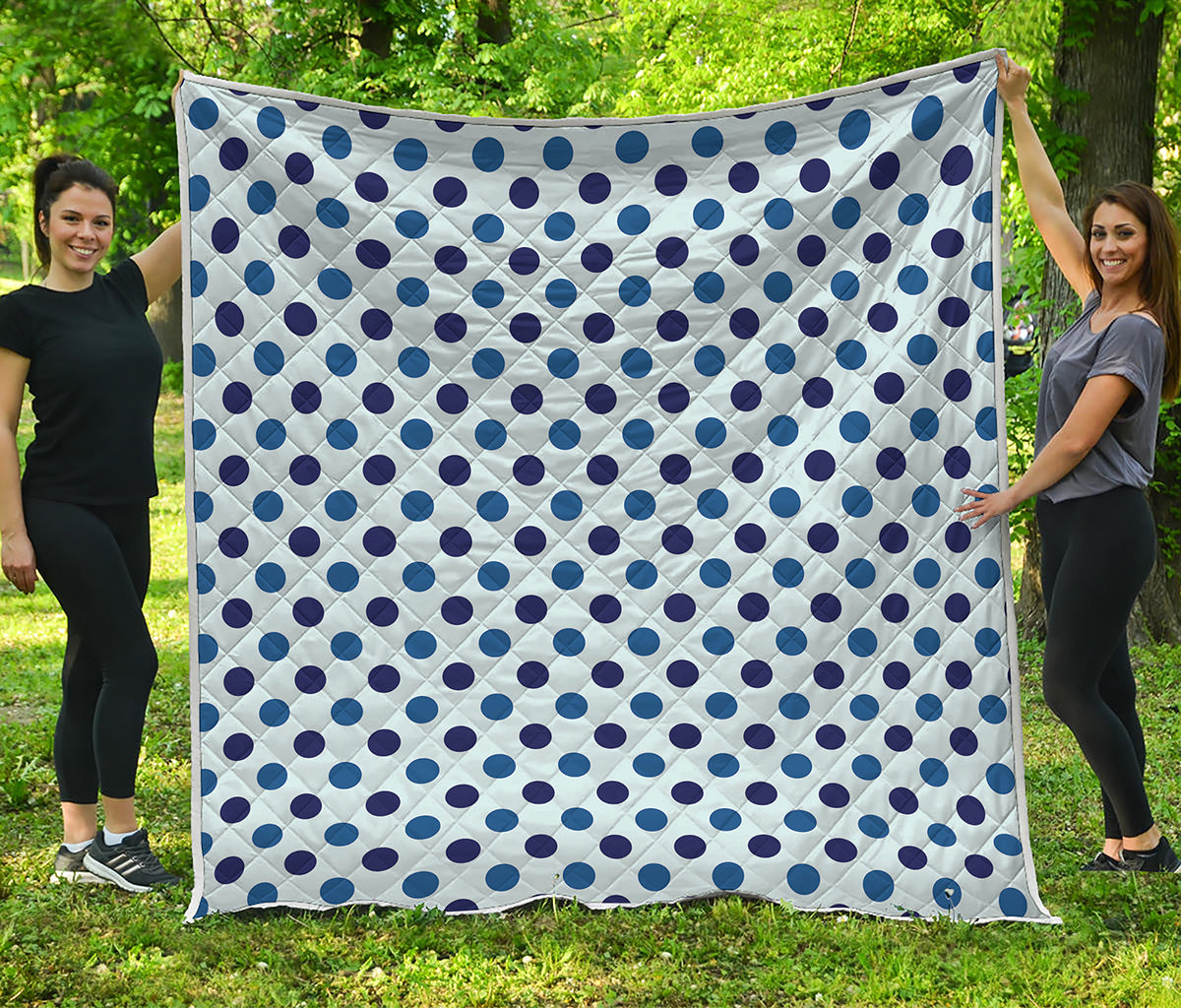 White And Blue Polka Dot Pattern Print Quilt