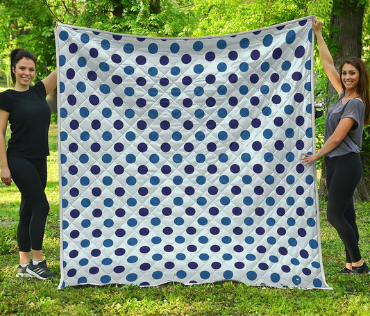 White And Blue Polka Dot Pattern Print Quilt