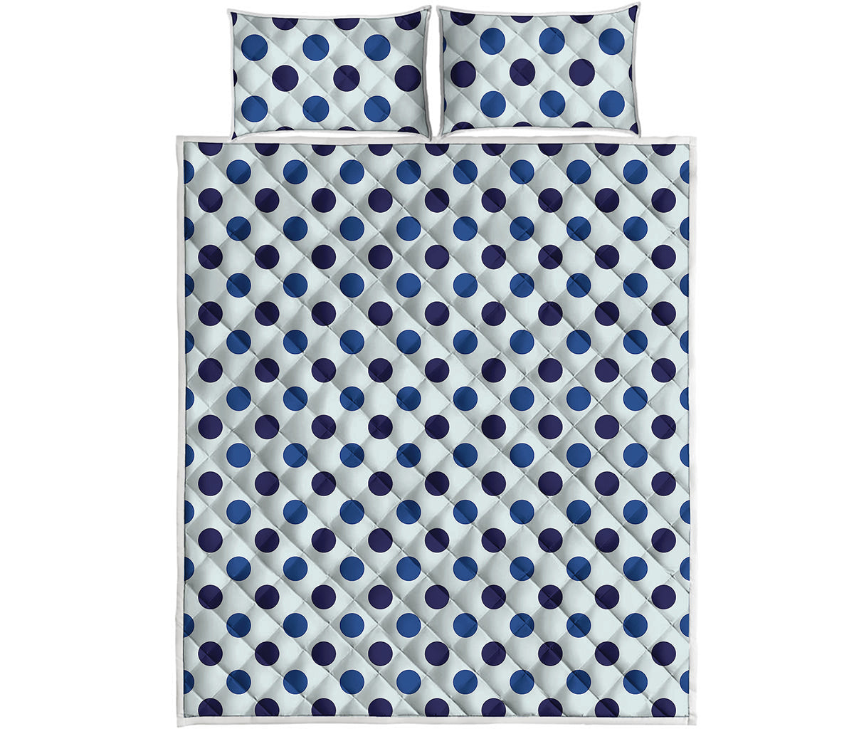 White And Blue Polka Dot Pattern Print Quilt Bed Set