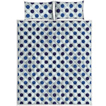 White And Blue Polka Dot Pattern Print Quilt Bed Set